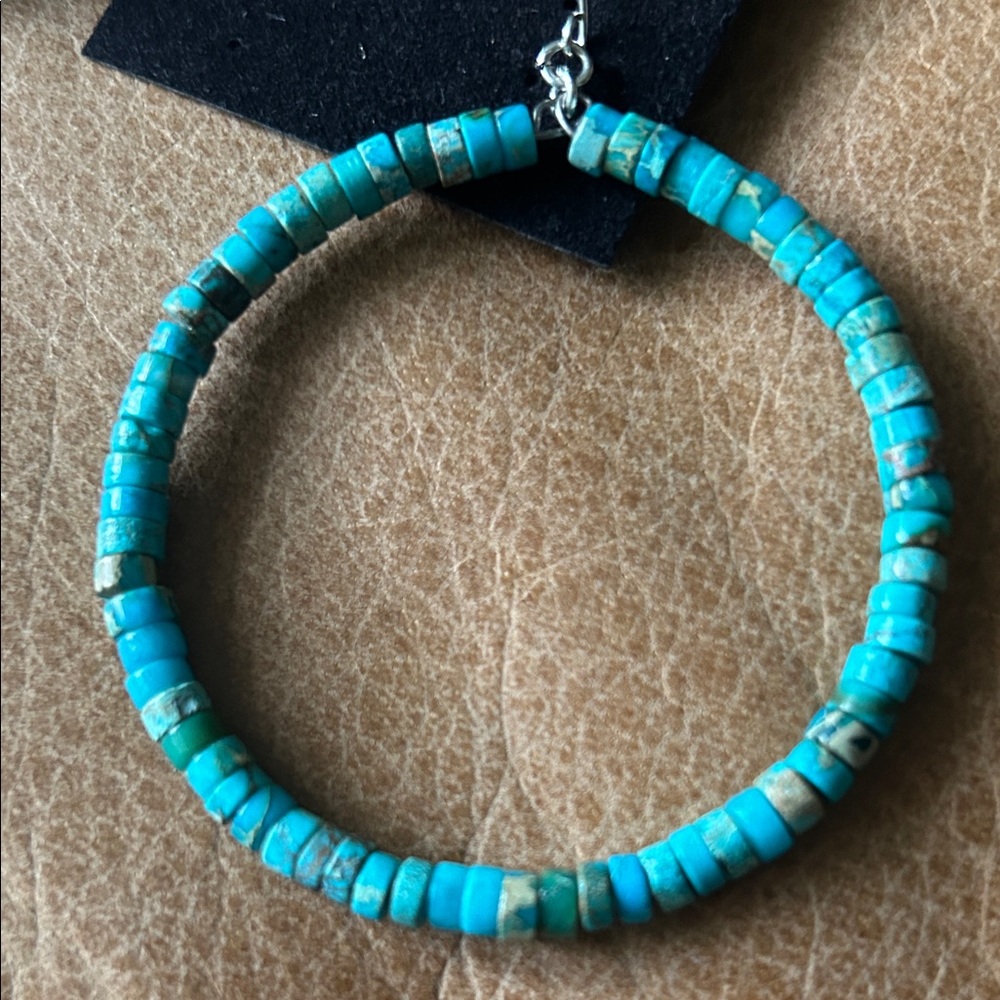 Turquoise Bead Hoop Earrings - Blue Turquoise Statement Hoops - Picture 4 of 4
